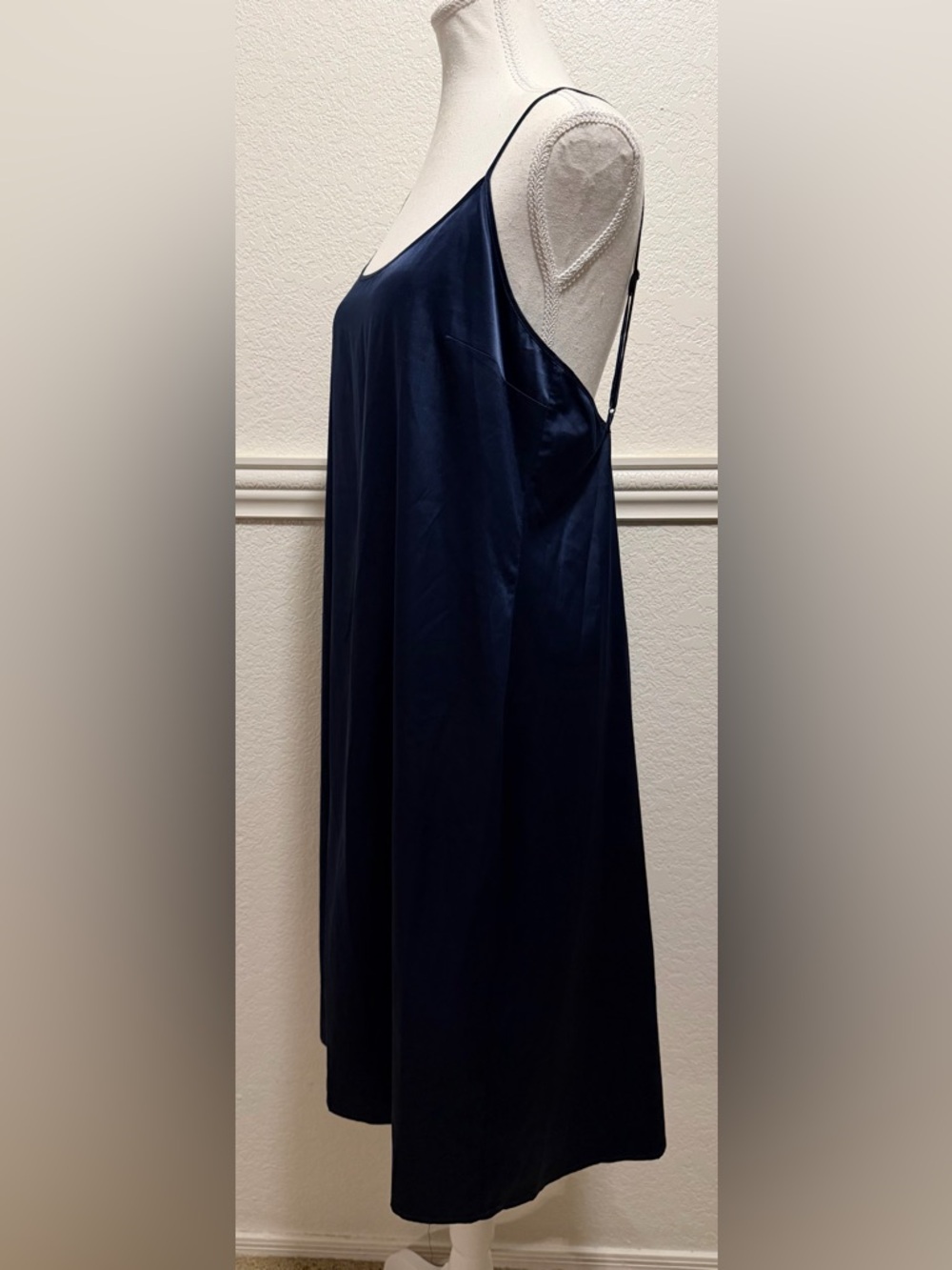 STAUD Navy Satin Slip Dress – Elegant Minimalist  Cocktail Midi Dress - Picture 9 of 10